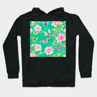 Preppy pink and green chinoiserie with peonies and butterflies Hoodie